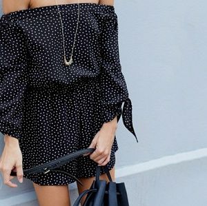 Off the shoulder polka dot romper